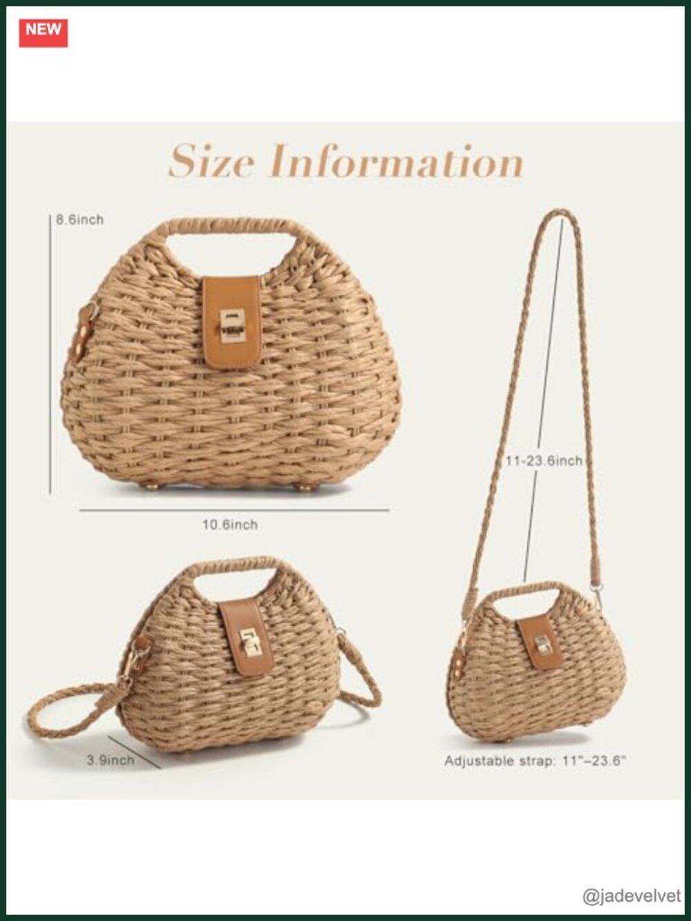 Natural Straw Handwoven Crossbody Purse with Adjustable Strap - Picture 3 of 5